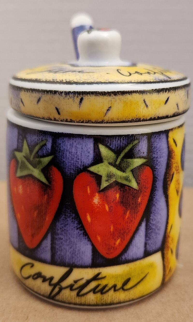 MSC Joie de Vivre Ceramic Jam Jar with Lid & Spoon | Fruit Pattern Confiture Pot